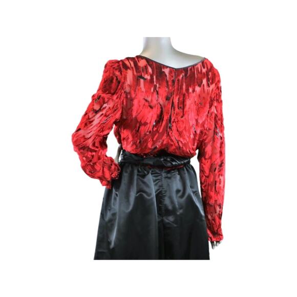 Vintage 1980s Helga Silk/Satin Black and Red Burnout Gown Large - Picture 7 of 10